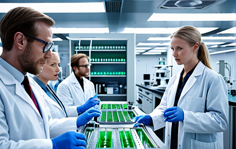 **Prompt:** "A bustling Swedish biotechnology lab, researchers in lab coats collaborating around a complex bioreactor, glowing petri dishes, CRISPR gene editing equipment in the background, focus on sustainable solutions, bright and futuristic."